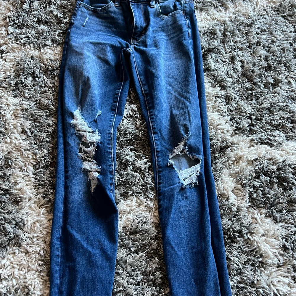 American Eagle Outfitters Blue Distressed Straight Leg Jeans